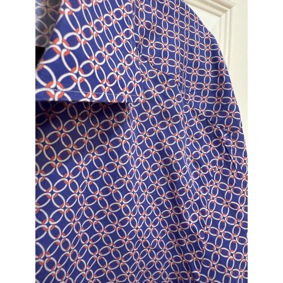 Men's Designer Kiton Cotton Blue Button Down Dress Shirt Orange Print 17.5 x 44 - Picture 3 of 8